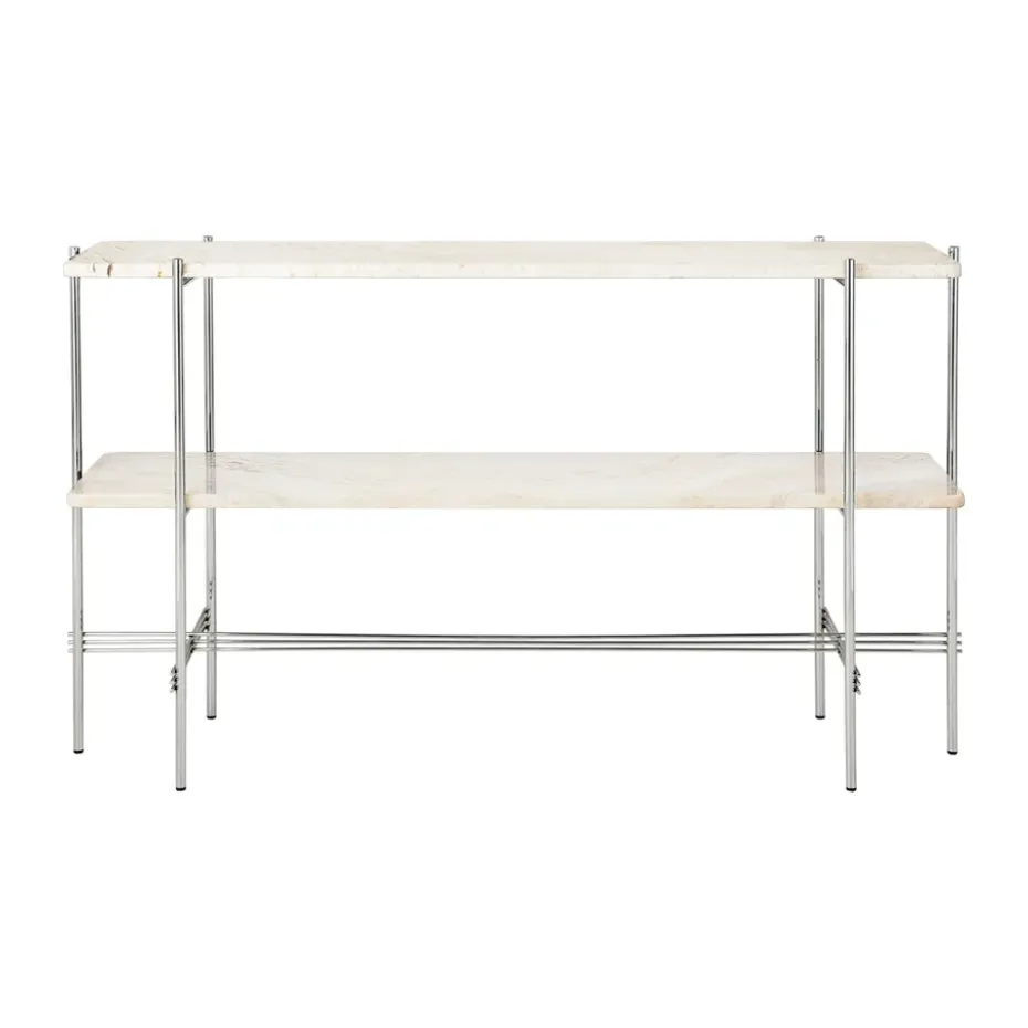 Table d’appoint TS Console 120x30x72 cm, Neutral white travertine-acier