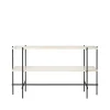 Table d’appoint TS Console 120x30x72 cm, natural white travertine, structure noire, 2 étagères en marbre