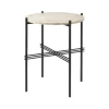 Table d'appoint TS Outdoor, Natural white, support noir, travertin