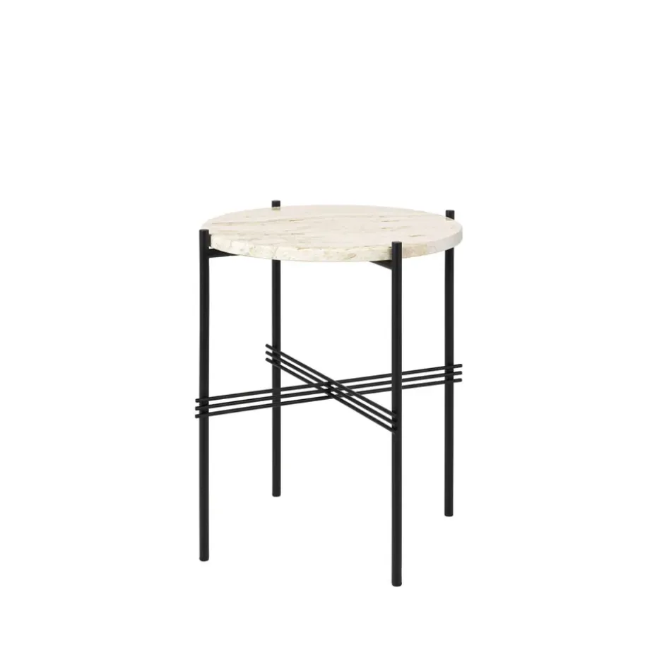 Table d'appoint TS Round, natural white travertine, ø40, structure noire