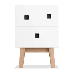 Table de chevet Peep S1, blanc, retro, structure en chêne