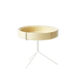 Table Drum, laqué naturel-h.36cm-structure blanche
