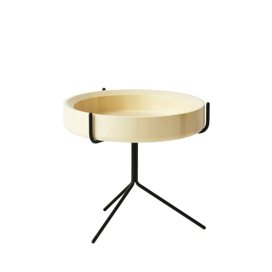 Table Drum, laqué naturel-h.36cm-structure noire
