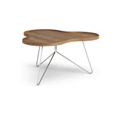 Table Flower Mono édition spéciale 84x90 cm, H45 cm noyer laqué acier chromé