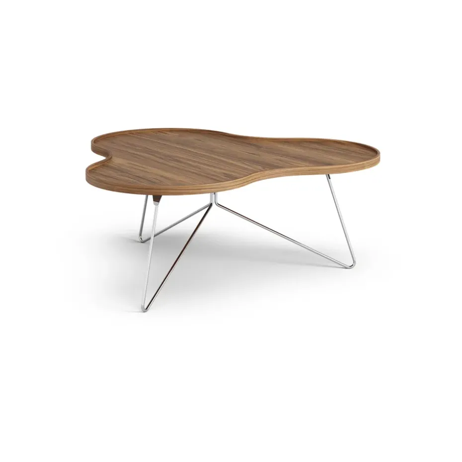 Table Flower Mono édition spéciale 107x114 cm, H45 cm noyer laqué acier chromé