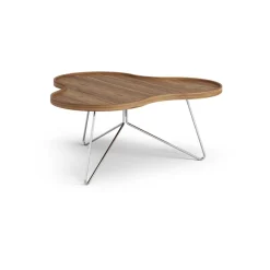 Table Flower Mono édition spéciale 84x90 cm, H39 cm noyer laqué acier chromé