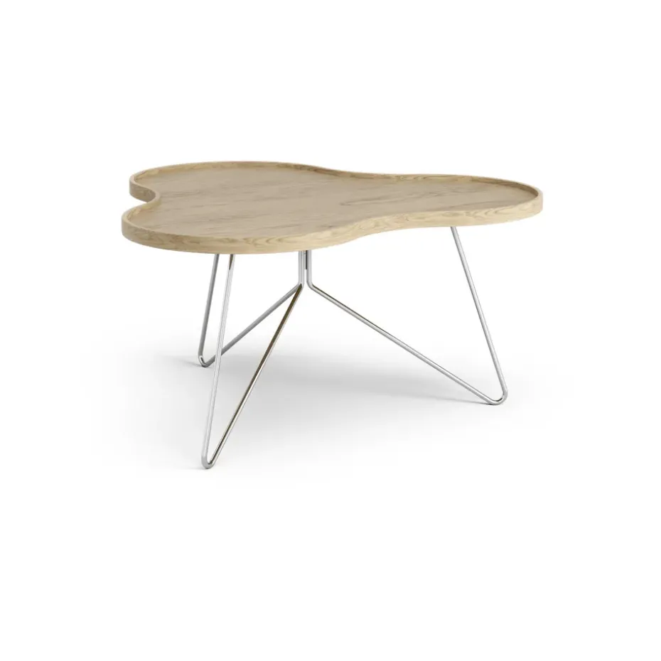 Table Flower mono 84x90 cm, chêne naturel, 45cm, structure chromée