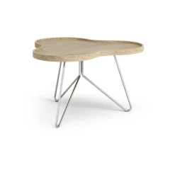 Table Flower mono 62x66 cm, chêne nature, 39 cm, structure chromée