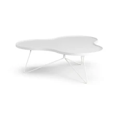 Table Flower mono 107x114 cm, H39 cm frêne laminé blanc