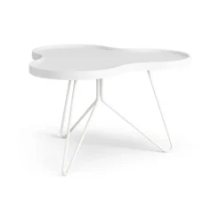 Table Flower mono 62x66 cm, H39 cm frêne laminé blanc