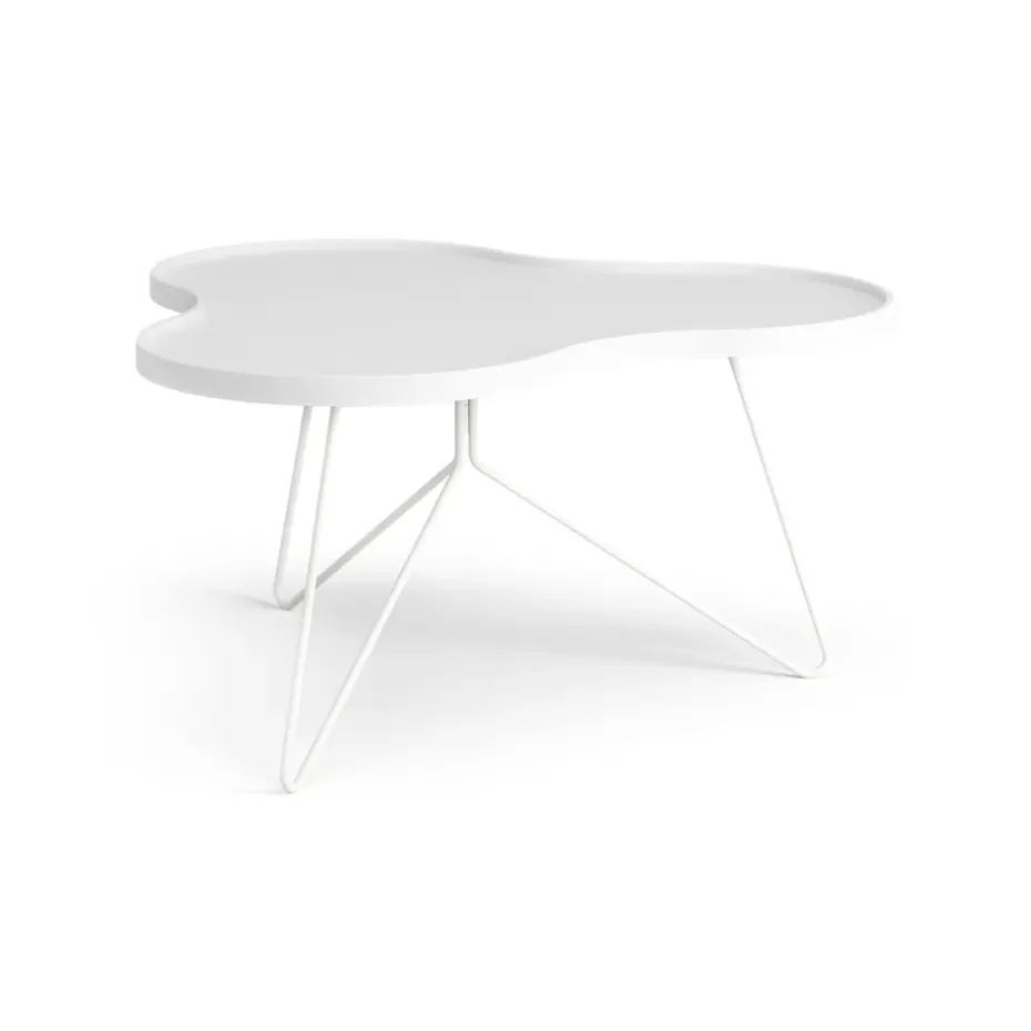 Table Flower mono 84x90 cm, H45 cm frêne laminé blanc