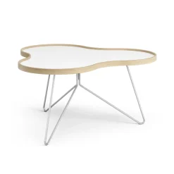 Table Flower 84x90 cm, 45 cm-blanc-bord en chêne-structure chromée