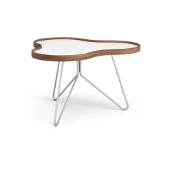 Table Flower 62x66 cm, blanc, 39 cm, bord en noyer, structure chromée