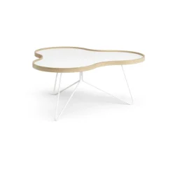 Table Flower 84x90 cm, blanc, 39 cm, bord en chêne, structure blanche