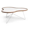 Table Flower 107x114 cm, H45cm-blanc-bord noyer-chrome