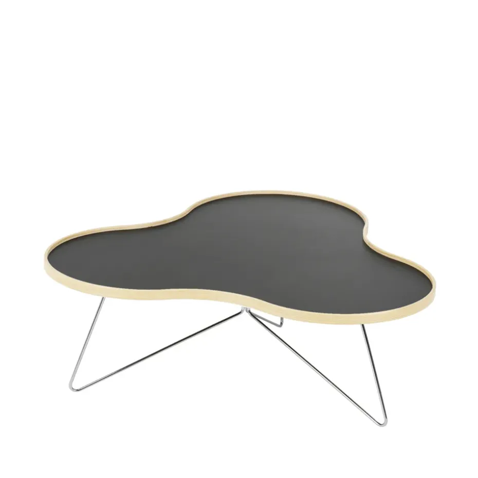 Table Flower 107x114 cm, noir, 45 cm, bord en bouleau, structure chromée