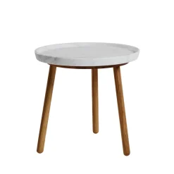 Table gigogne Tureen, marbre blanc, ø 52 cm, pieds en chêne huilé naturel