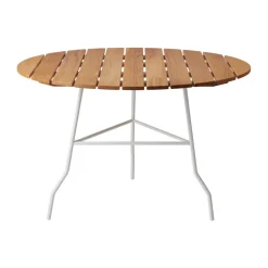 Table Pia Ø110 cm, Structure en acier laqué blanc - chêne huilé