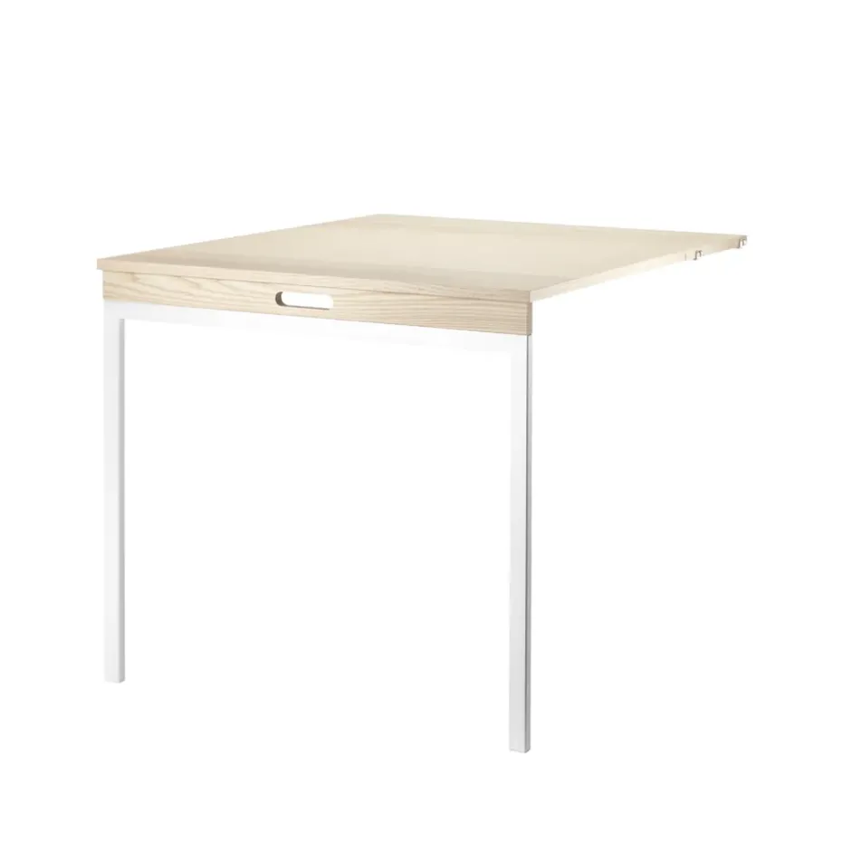 Table pliante String, Frêne-pieds en métal blanc
