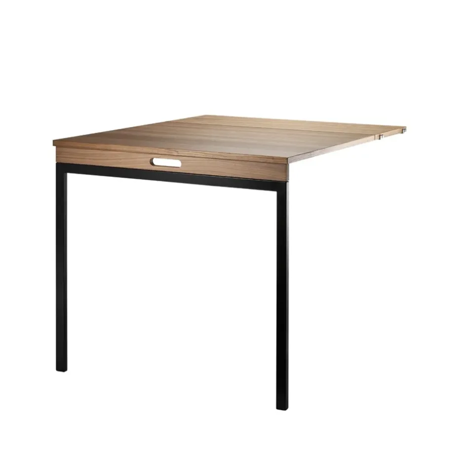 Table pliante String, Noyer-pieds en métal noir