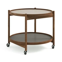 Table roulante Bølling Tray Table model 60, stone, structure en noyer huilé