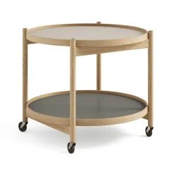 Table roulante Bølling Tray Table model 60, stone, structure en chêne huilé