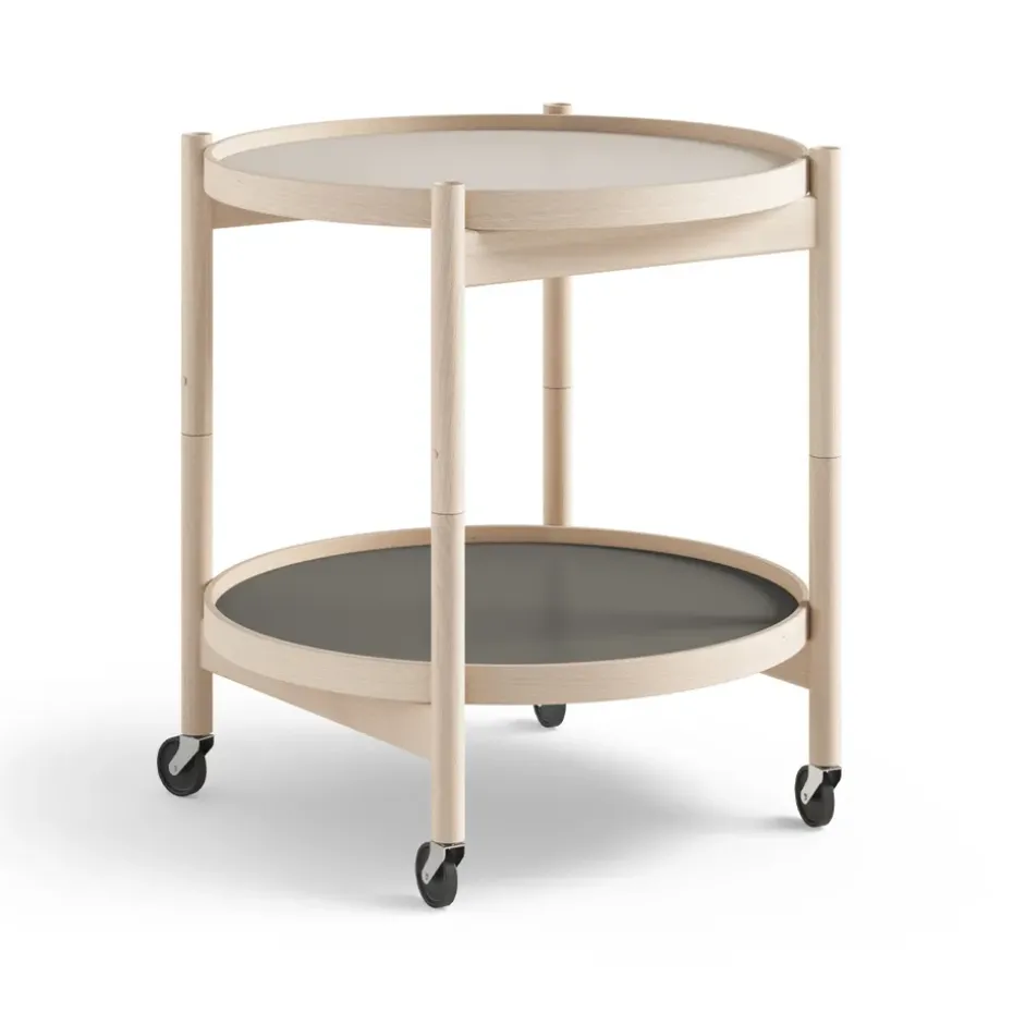 Table roulante Bølling Tray Table model 50, stone, structure en hêtre non traité