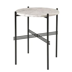 Table TS pieds noirs Ø40 cm, marbre blanc