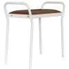 Tabouret Anyone, Blanc avec cuir cognac vintage
