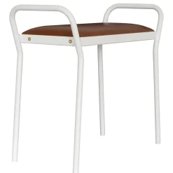 Tabouret Anyone, Blanc avec cuir cognac vintage