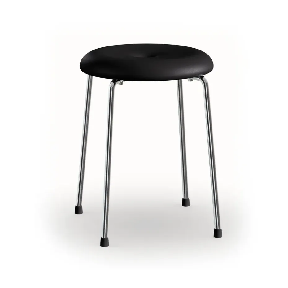 Tabouret, Base en cuir noir - base en chrome, 45 cm