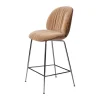 Tabouret de bar 65 cm Beetle Soft, dossier avant recouvert, Tabouret Belsuede Dedar 132, noyer laqué-dossier noir, chrome