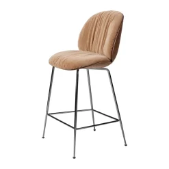 Tabouret de bar 65 cm Beetle Soft, dossier avant recouvert, Tabouret Belsuede Dedar 132, noyer laqué-dossier noir, chrome
