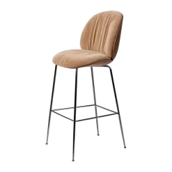 Tabouret de bar 75 cm Beetle Soft, dossier avant recouvert, Tabouret Belsuede Dedar 132, noyer laqué-dossier noir, chrome