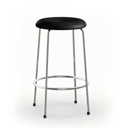 Tabouret de bar, Base en cuir noir - base en chrome, 63 cm