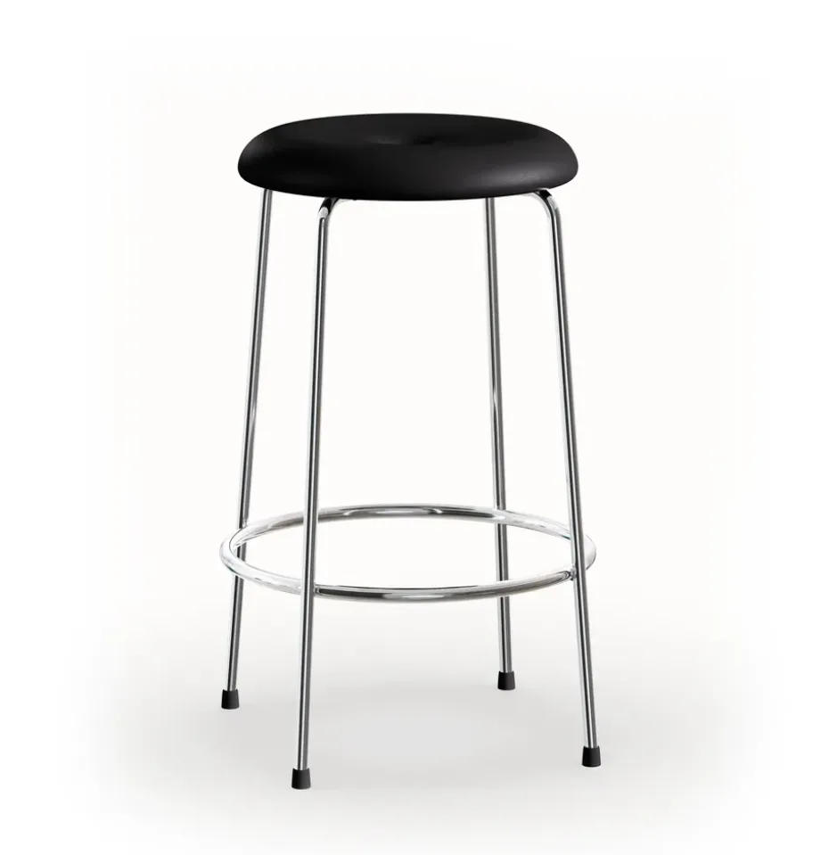 Tabouret de bar, Base en cuir noir - base en chrome, 63 cm