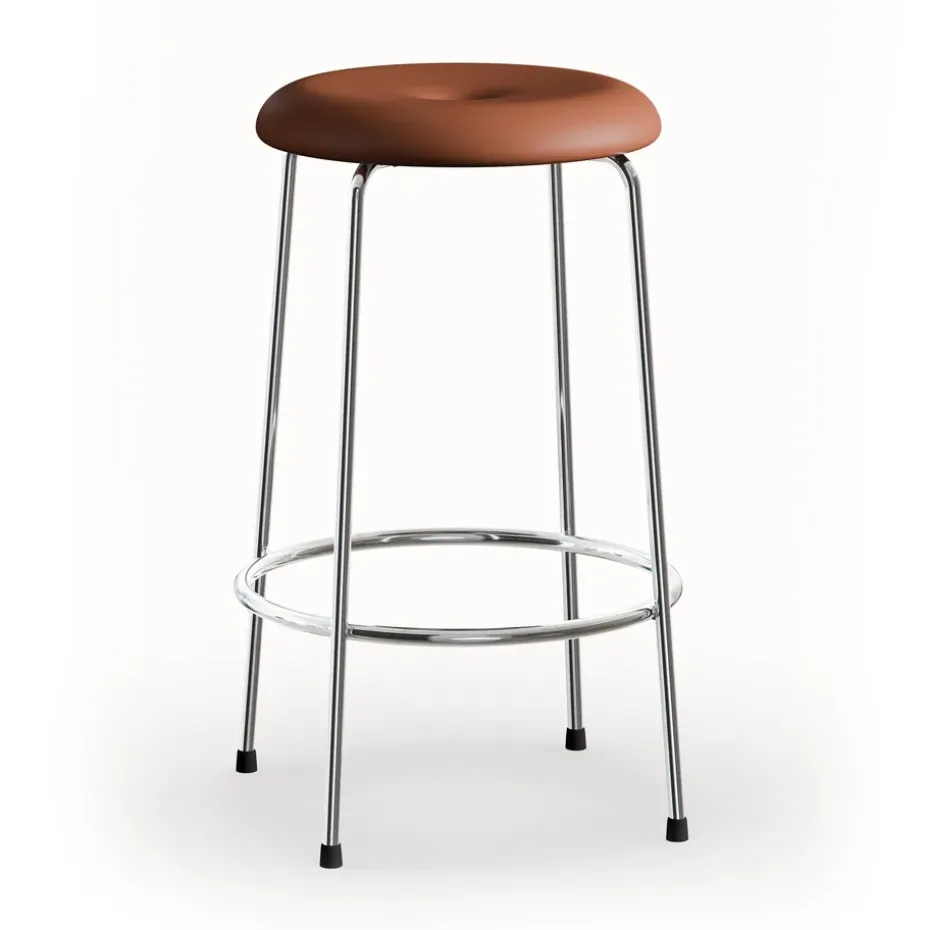 Tabouret de bar, Base en cuir cognac - base en chrome, 63 cm