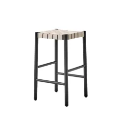 Tabouret de bar Betty TK7, Black, assise en ruban de lin tressé naturel