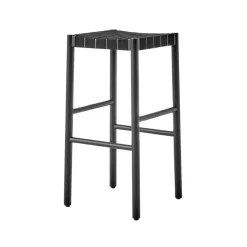 Tabouret de bar Betty TK8, black, assise en ruban de lin tressé noir