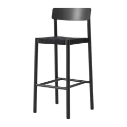 Tabouret de bar Betty TK15 Bar Chair 75 cm, Frêne laqué noir-lin noir