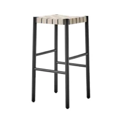Tabouret de bar Betty TK8, black, assise en ruban de lin tressé naturel