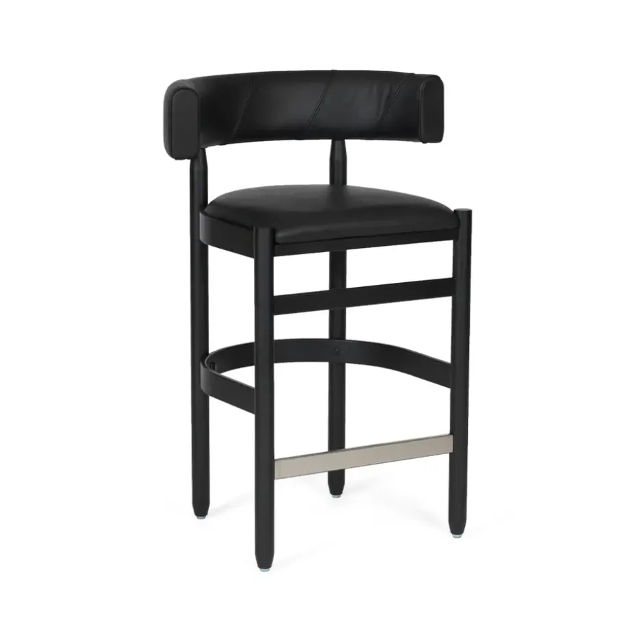 Tabouret de bar Botero, Cuir Tärnsjö noir-chêne laqué noir