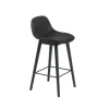 Tabouret de bar Fiber avec dossier 75 cm, Cuir black-pieds noirs