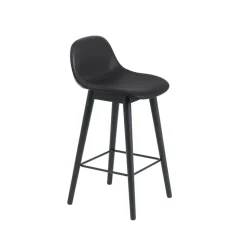 Tabouret de bar Fiber avec dossier 75 cm, Cuir black-pieds noirs