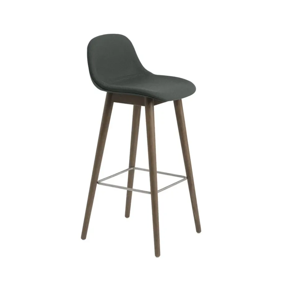 Tabouret de bar Fiber avec dossier 65 cm, Twill weave 990 dark green-pieds en chêne lasuré marron