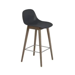 Tabouret de bar Fiber avec dossier 65 cm, Black-pieds lasurés marron foncé