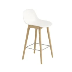 Tabouret de bar Fiber avec dossier 65 cm, Natural white-pieds en chêne
