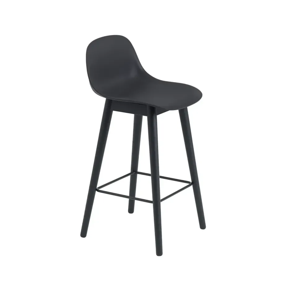 Tabouret de bar Fiber avec dossier 65 cm, Black-pieds noirs