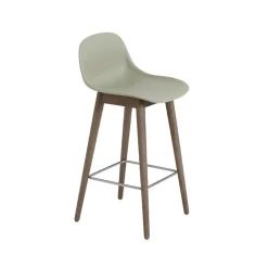 Tabouret de bar Fiber avec dossier 65 cm, Dusty green-pieds lasurés marron foncé