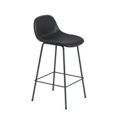Tabouret de bar Fiber pieds en métal, Refine leather black-Black